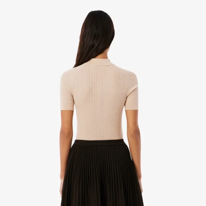 Sweter z wełny merynosowej z kołnierzem Polo i dzianiną 3D Sweter z wełny merynosowej z kołnierzem Polo i dzianiną 3D