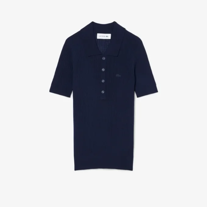 Sweter z wełny merynosowej z kołnierzem Polo i dzianiną 3D Sweter z wełny merynosowej z kołnierzem Polo i dzianiną 3D
