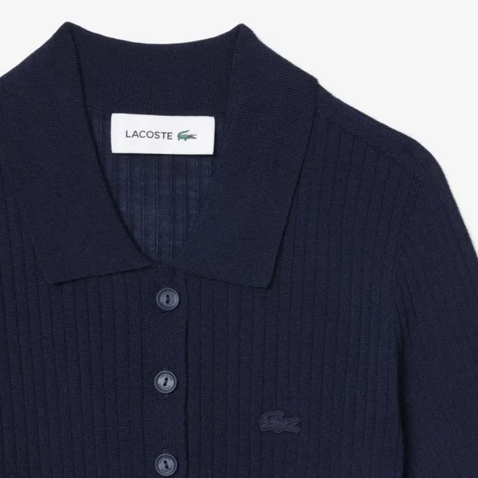 Sweter z wełny merynosowej z kołnierzem Polo i dzianiną 3D Sweter z wełny merynosowej z kołnierzem Polo i dzianiną 3D