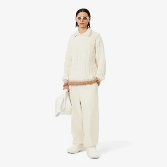 Sweter z wełny z kołnierzem Koszulki Polo i splotem warkoczowym Sweter z wełny z kołnierzem Koszulki Polo i splotem warkoczowym