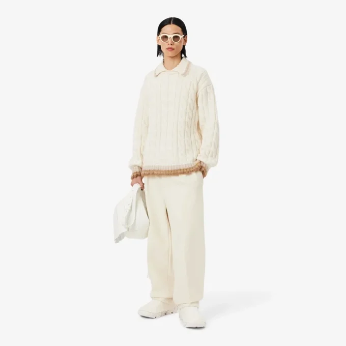 Sweter z wełny z kołnierzem Koszulki Polo i splotem warkoczowym