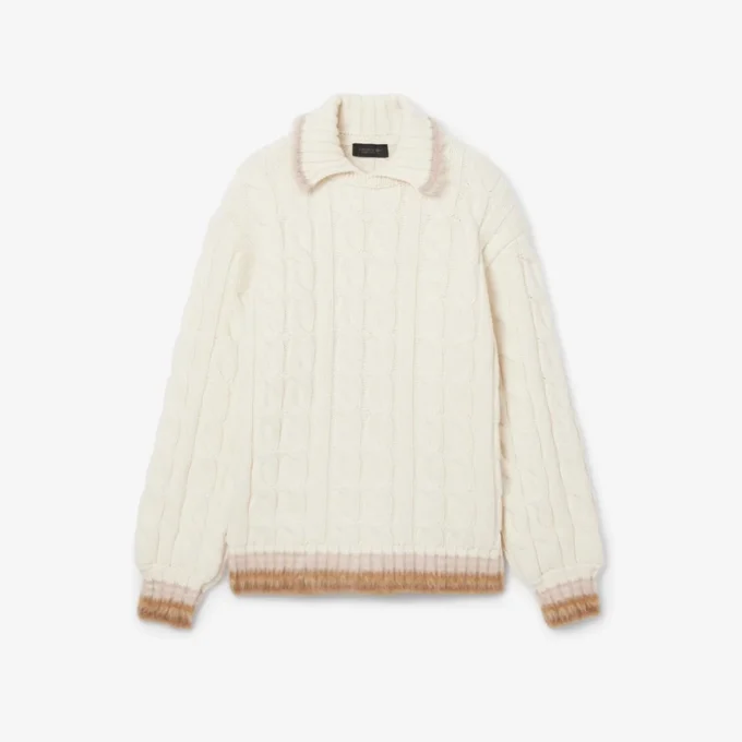 Sweter z wełny z kołnierzem Koszulki Polo i splotem warkoczowym