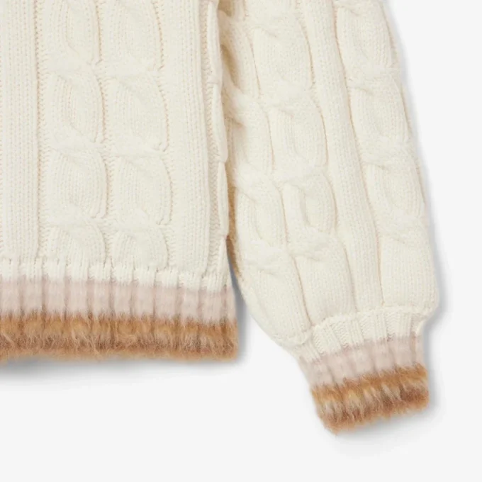 Sweter z wełny z kołnierzem Koszulki Polo i splotem warkoczowym