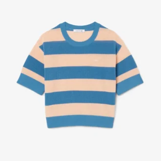 T-shirt z dzianiny siateczkowej w paski