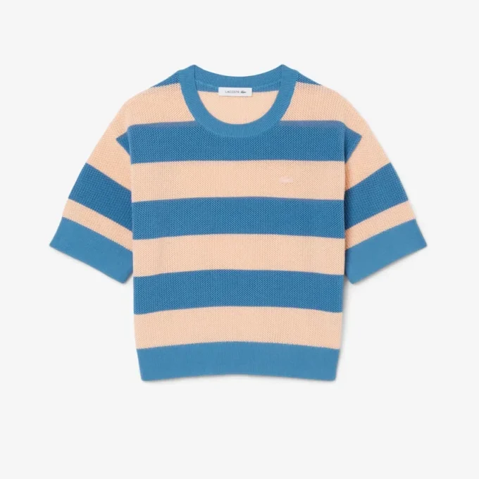 T-shirt z dzianiny siateczkowej w paski T-shirt z dzianiny siateczkowej w paski