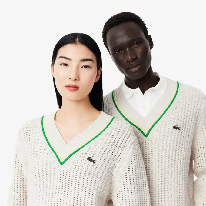 Unisexowy sweter tenisowy w paski z dekoltem w serek Unisexowy sweter tenisowy w paski z dekoltem w serek