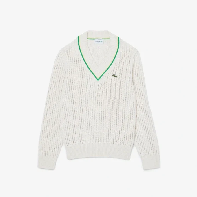 Unisexowy sweter tenisowy w paski z dekoltem w serek Unisexowy sweter tenisowy w paski z dekoltem w serek