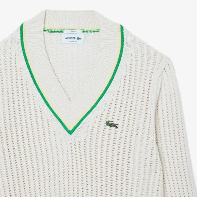 Unisexowy sweter tenisowy w paski z dekoltem w serek Unisexowy sweter tenisowy w paski z dekoltem w serek