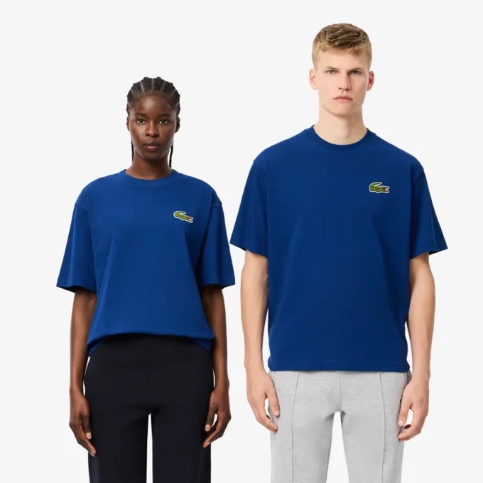 Unisexowy T-shirt z naszywką z grubej bawełny o luźnym kroju Unisexowy T-shirt z naszywką z grubej bawełny o luźnym kroju