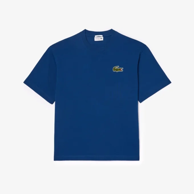 Unisexowy T-shirt z naszywką z grubej bawełny o luźnym kroju Unisexowy T-shirt z naszywką z grubej bawełny o luźnym kroju