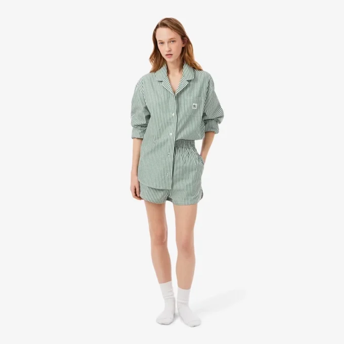 Zestaw piżamy oversize z popeliny w paski Zestaw piżamy oversize z popeliny w paski