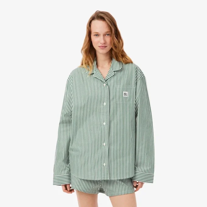 Zestaw piżamy oversize z popeliny w paski Zestaw piżamy oversize z popeliny w paski