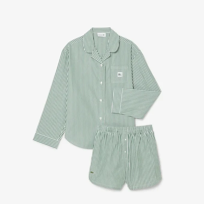 Zestaw piżamy oversize z popeliny w paski Zestaw piżamy oversize z popeliny w paski