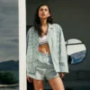 Zestaw piżamy oversize z popeliny w paski Zestaw piżamy oversize z popeliny w paski